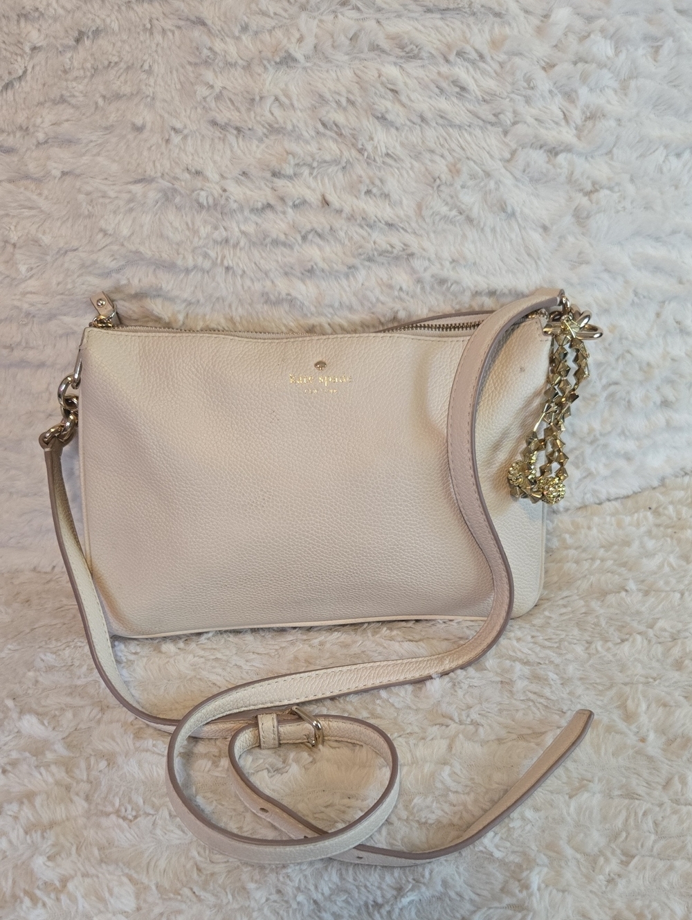 kate spade Cream Pebbled Leather Crossbody with Gold Accents